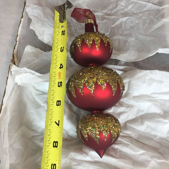 VTG Frontgate Christmas Tree Ornaments Handblown Glass Lot 15 Red & Green Gold - Picture 16 of 16